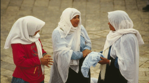 Girls at a Damascus gate market